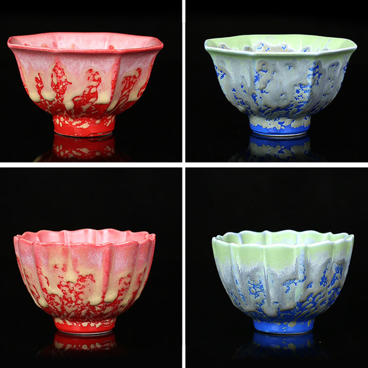 Buddha Stones, Retro Azul, rojo, gradiente, patrón de loto, cambio de horno, taza de té de cerámica, tazón de té de Kung Fu