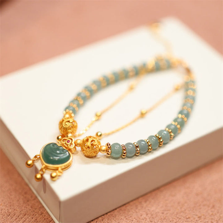 Buddha Stones de Plata de Ley 925, calcedonia de Jade Natural, candado de buenos deseos, collar de suerte, pulsera con colgante