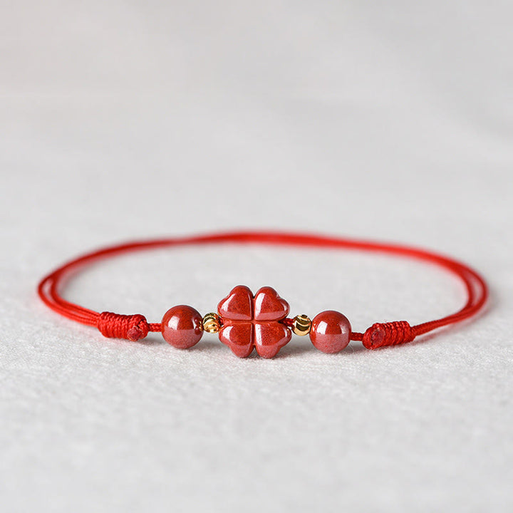 Pulsera tobillera con Buddha Stones, trébol de cuatro hojas, cinabrio, bendición, calma