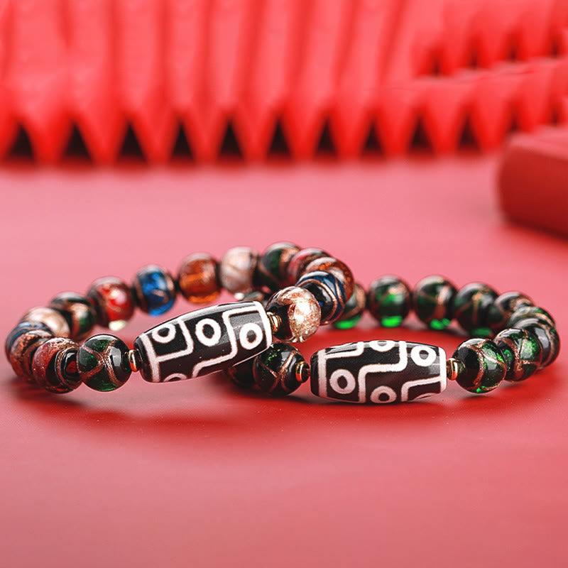 Buddha Stones tibetanas Dzi de nueve ojos, cuentas Dzi de tres ojos, cuentas de vidrio Liuli, pulsera de riqueza