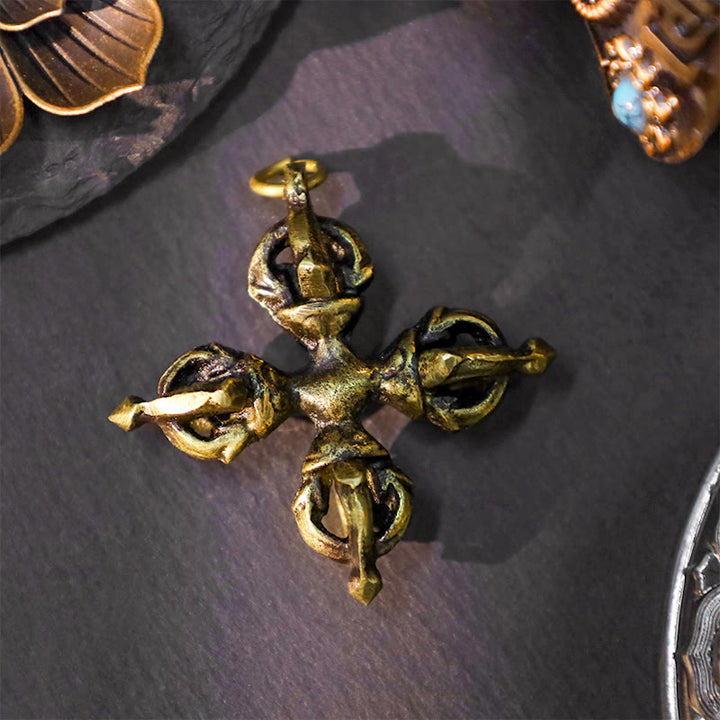 Buddha Stones hechas a mano en Nepal, doble Dorje, cobre, iluminación, fuerza Vajra