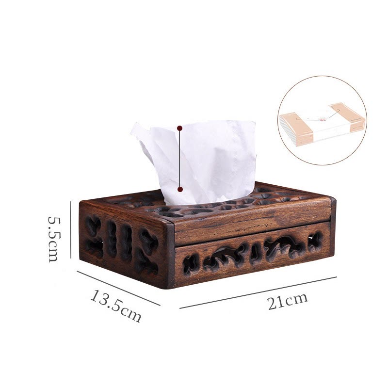 Caja de pañuelos de madera Retro, soporte de pañuelos de madera grabado, cajas de toallitas, decoración - 21 x 13,5 x 5,5 cm - Capacidad para 50 pañuelos - image 2