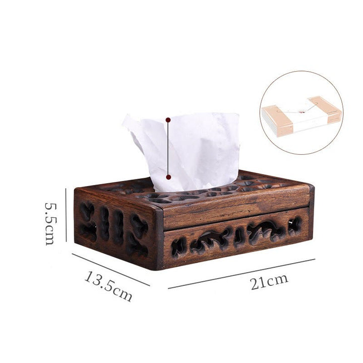 Caja de pañuelos de madera Retro, soporte de pañuelos de madera grabado, cajas de toallitas, decoración - 21 x 13,5 x 5,5 cm - Capacidad para 50 pañuelos - image 2