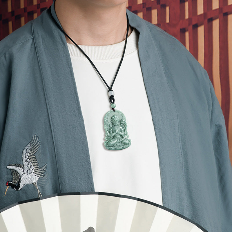 Collar de cadena de bendición con amuleto de jade natural Avalokitesvara de cuatro brazos - image 2