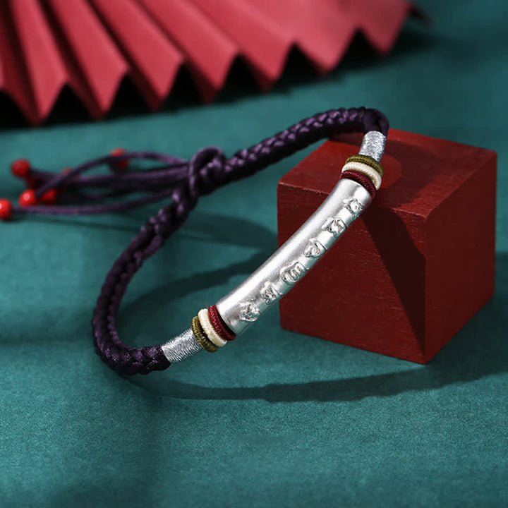 Pulsera de hilo de protección Om Mani Padme Hum de plata de ley 999 con Buddha Stones