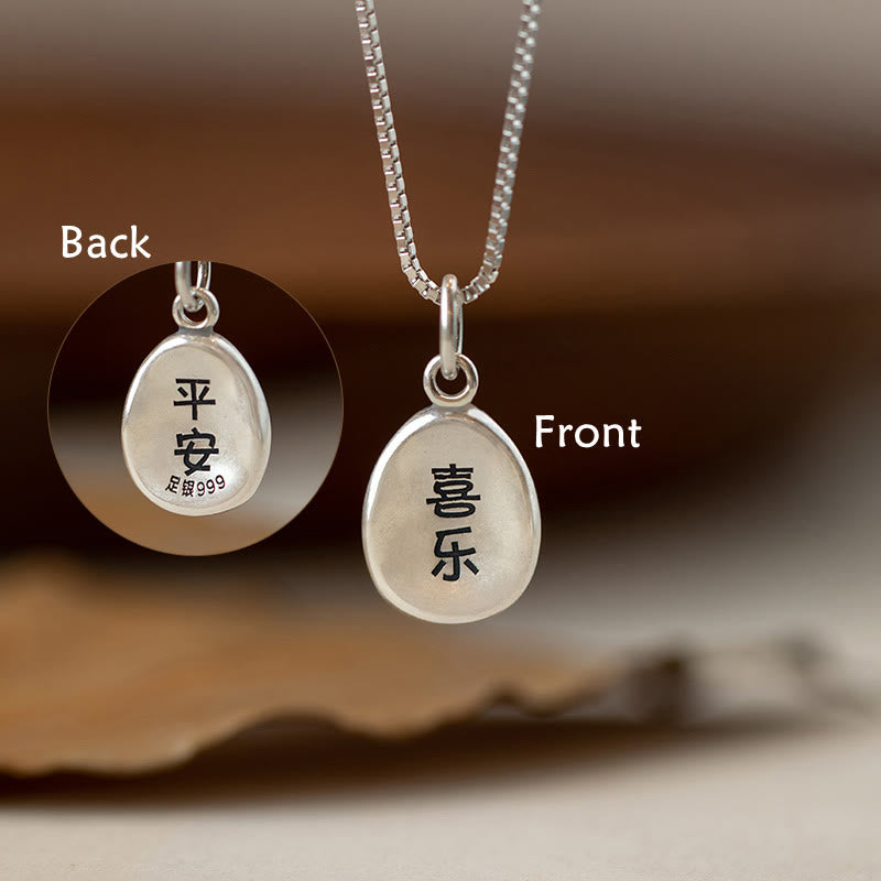 Buddha Stones de plata de ley 999, colgante de collar de cadena de plata de ley 925 con carácter de paz y alegría Fu, suerte y fortuna