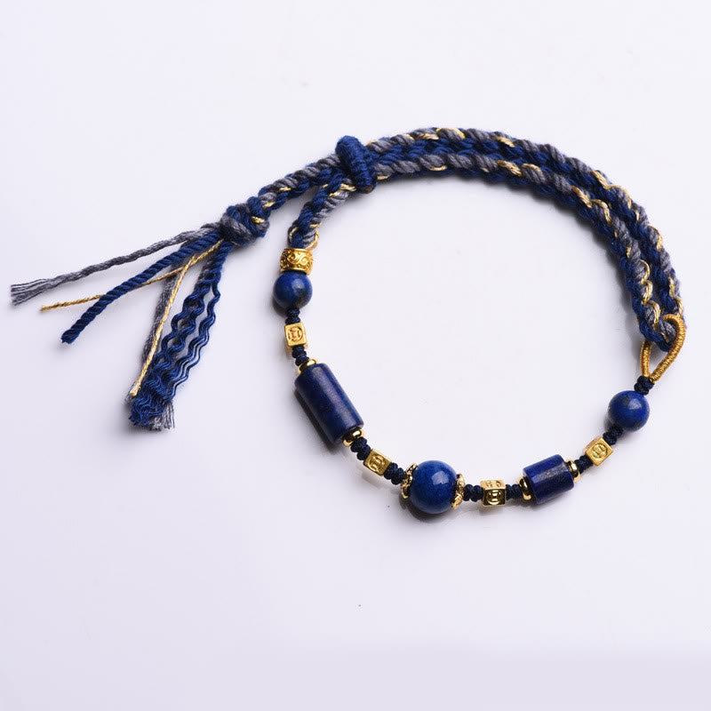Pulsera de cuerda positiva con cuentas de lazurita natural hecha a mano con Buddha Stones