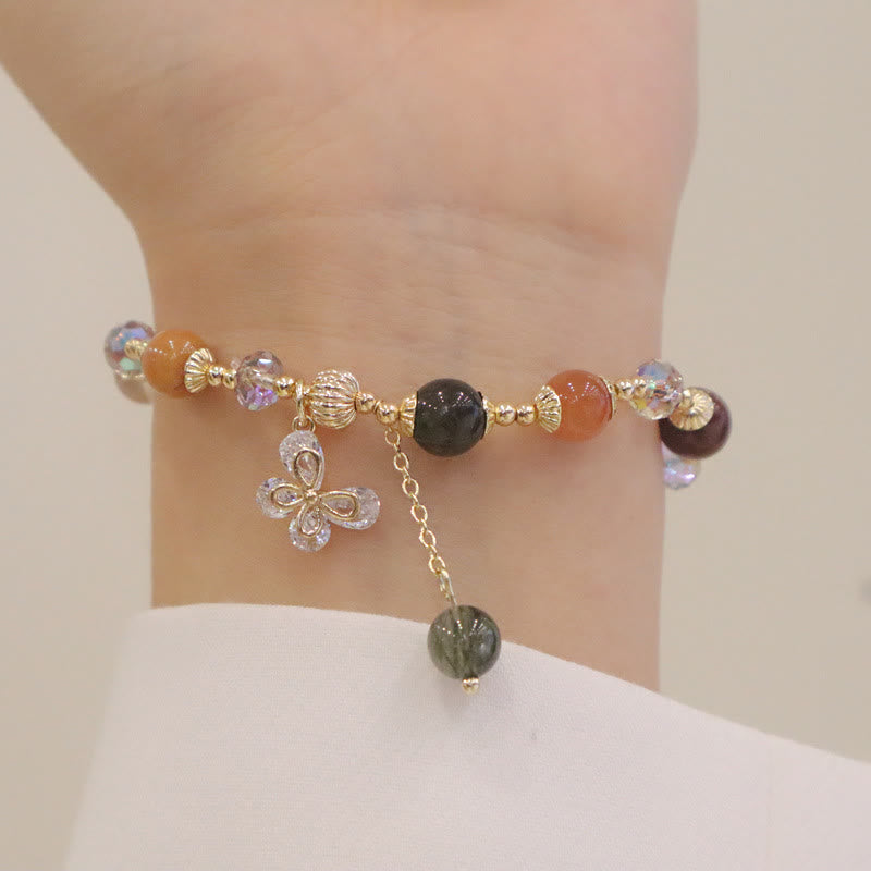 Pulsera con dije de mariposa de Cuarzo rutilado, cristal de arco iris, Fu Lu Shou Natural, Buddha Stones