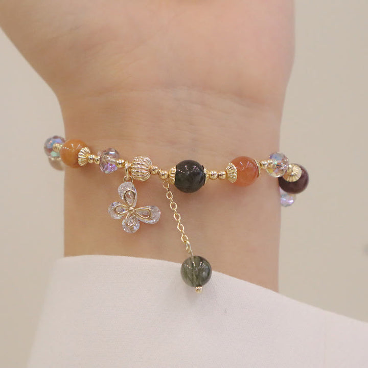 Pulsera con dije de mariposa de Cuarzo rutilado, cristal de arco iris, Fu Lu Shou Natural, Buddha Stones
