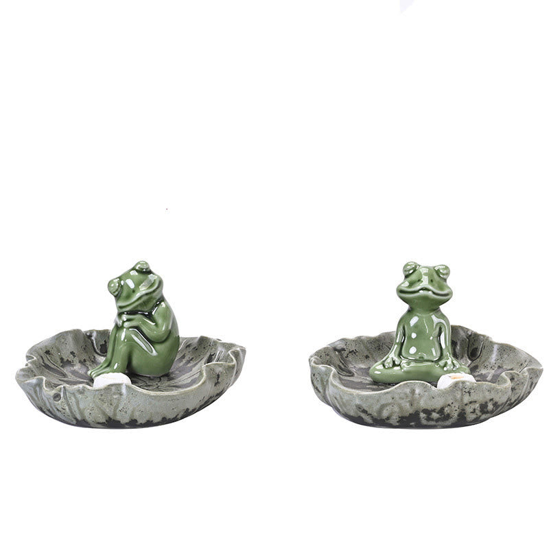 Quemador de incienso de cerámica curativo con patrón de rana para meditación de hojas de Buddha Stones, decoración