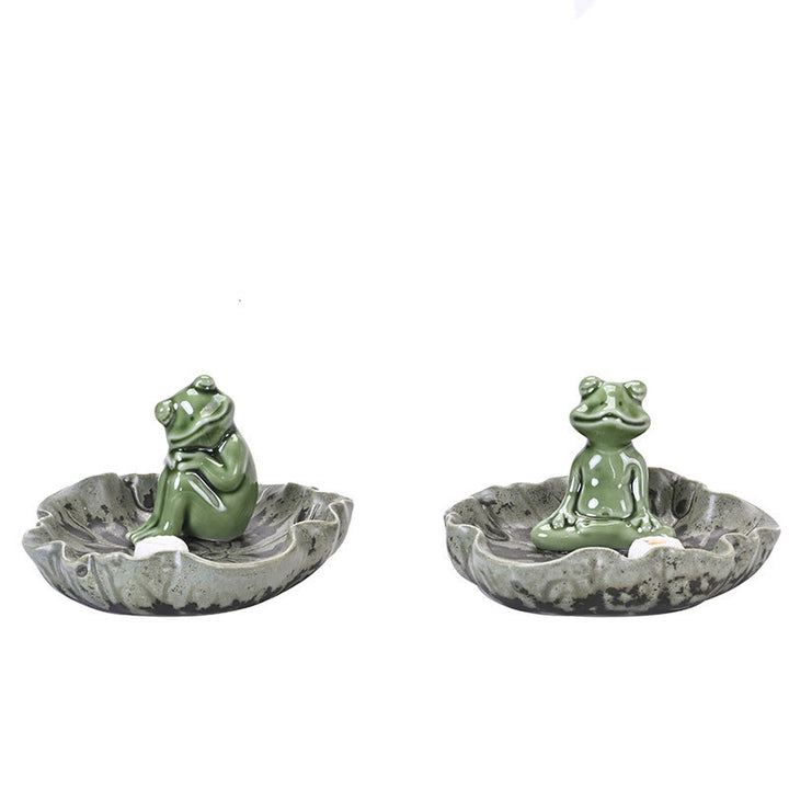 Quemador de incienso de cerámica curativo con patrón de rana para meditación de hojas de Buddha Stones, decoración
