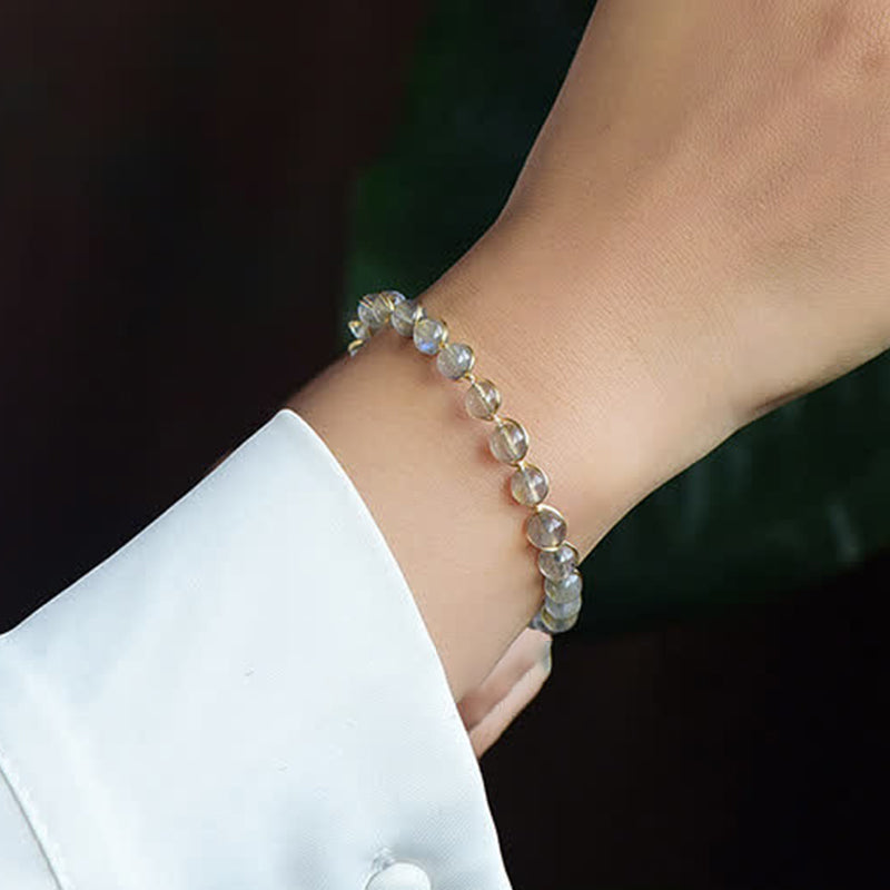 Pulsera positiva curativa de oro de 14 quilates con piedra lunar natural de Buddha Stones