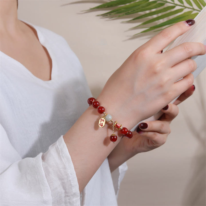 Pulsera con dije de bendición de la fortuna de confianza de Jade de ágata roja Natural