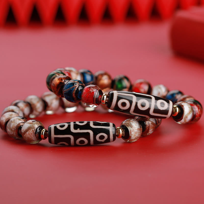 Buddha Stones tibetanas Dzi de nueve ojos, cuentas Dzi de tres ojos, cuentas de vidrio Liuli, pulsera de riqueza