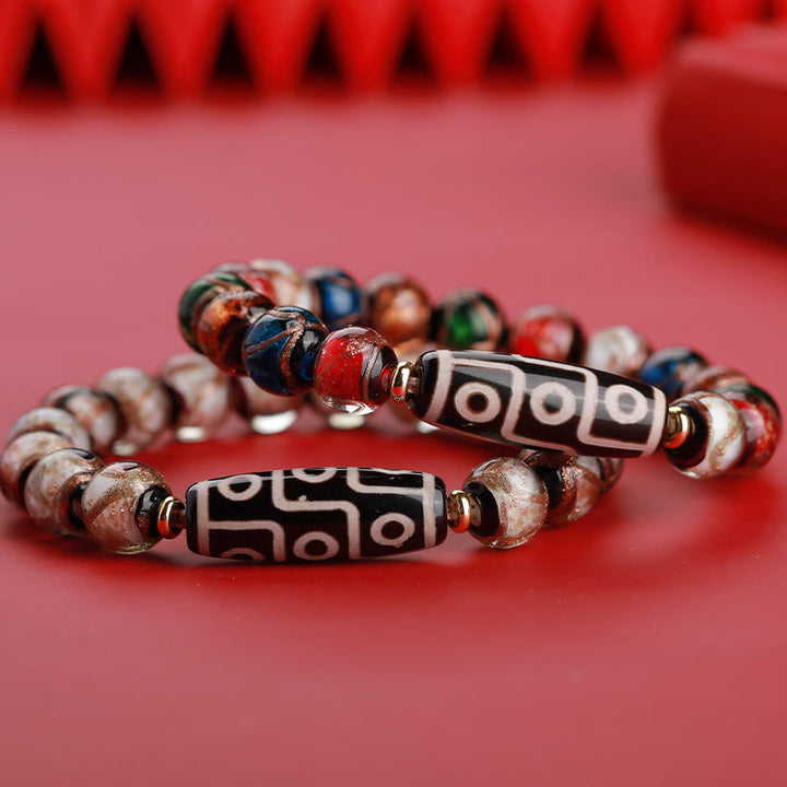Buddha Stones tibetanas Dzi de nueve ojos, cuentas Dzi de tres ojos, cuentas de vidrio Liuli, pulsera de riqueza
