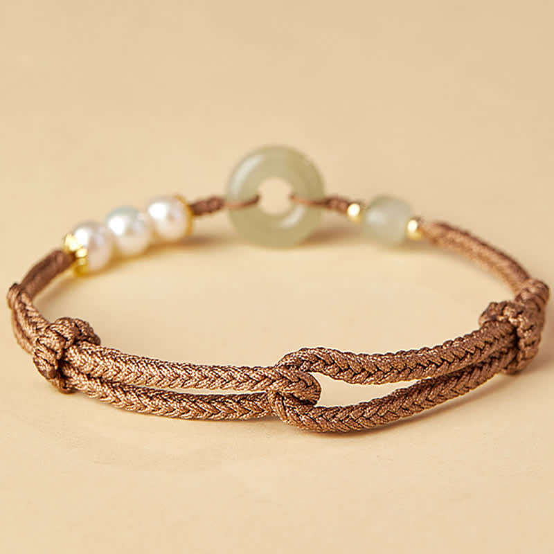 Pulsera de la suerte con hebilla de la paz y perlas de jade hetiano natural de Buddha Stones