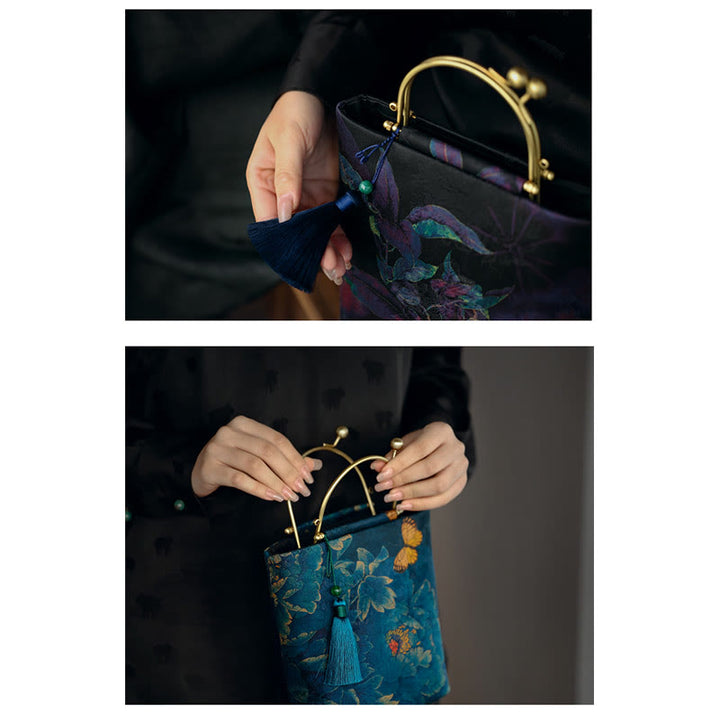 Bolso bandolera con cadena de metal, diseño de Buddha Stones y mariposas