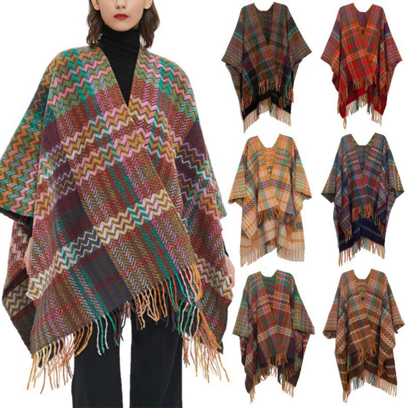 Mantón tibetano de Buddha Stones, colorida línea ondulada, borlas, bufanda de viaje acogedora para invierno