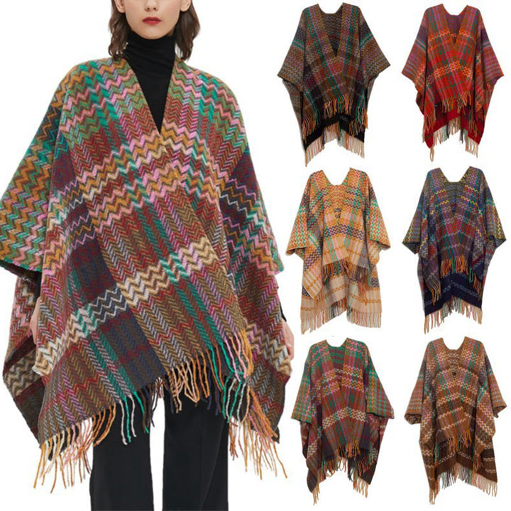 Mantón tibetano de Buddha Stones, colorida línea ondulada, borlas, bufanda de viaje acogedora para invierno