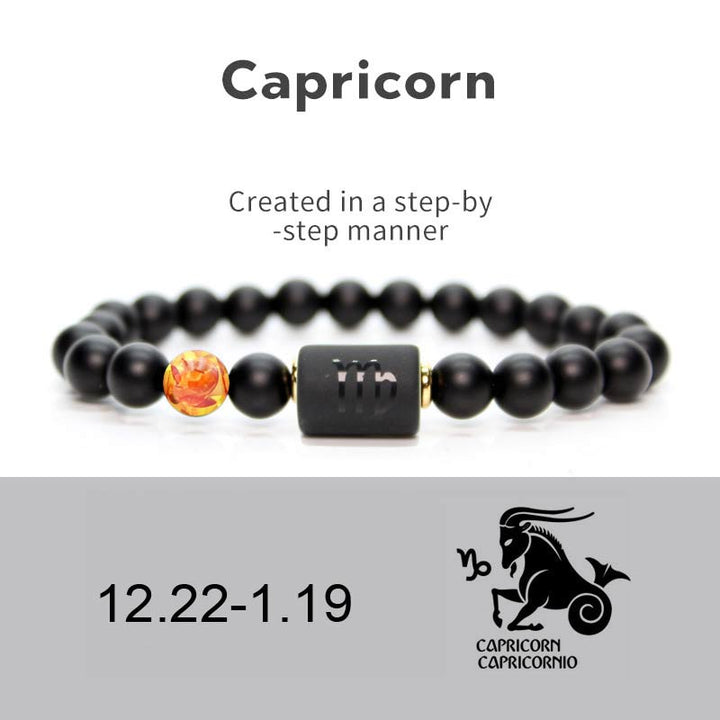 Pulsera Ajustable de Ónix Negro 12 Constelaciones del Zodíaco Buddha Stones