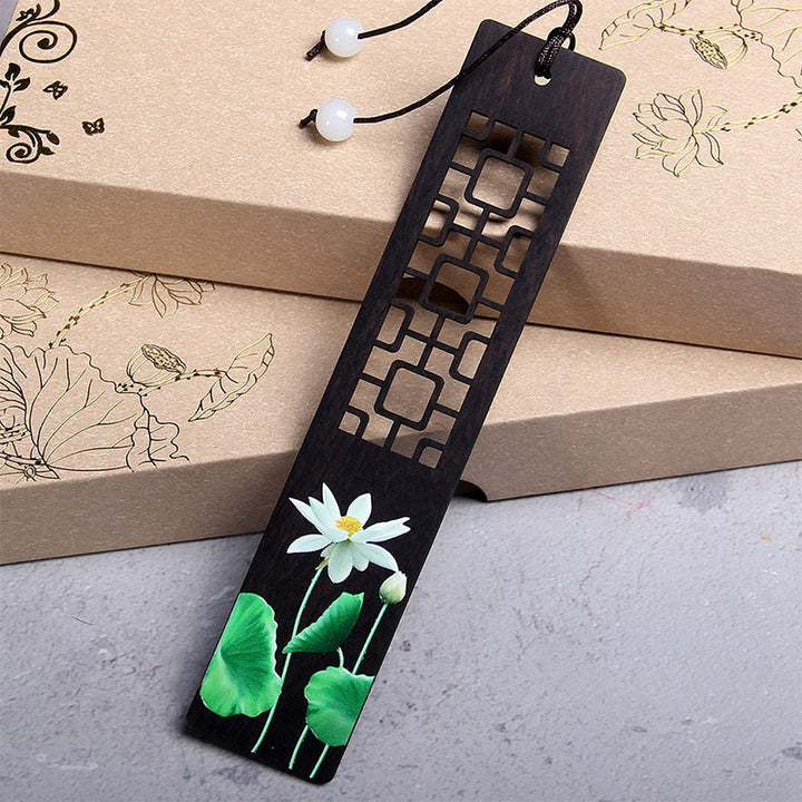 Marcadores de madera de ébano Oriole de bambú de loto verde con Buddha Stones con caja de regalo