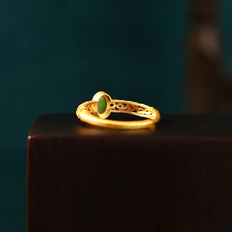 Anillo ajustable de la suerte de jade cian con patrón de nubes auspicioso de Buddha Stones