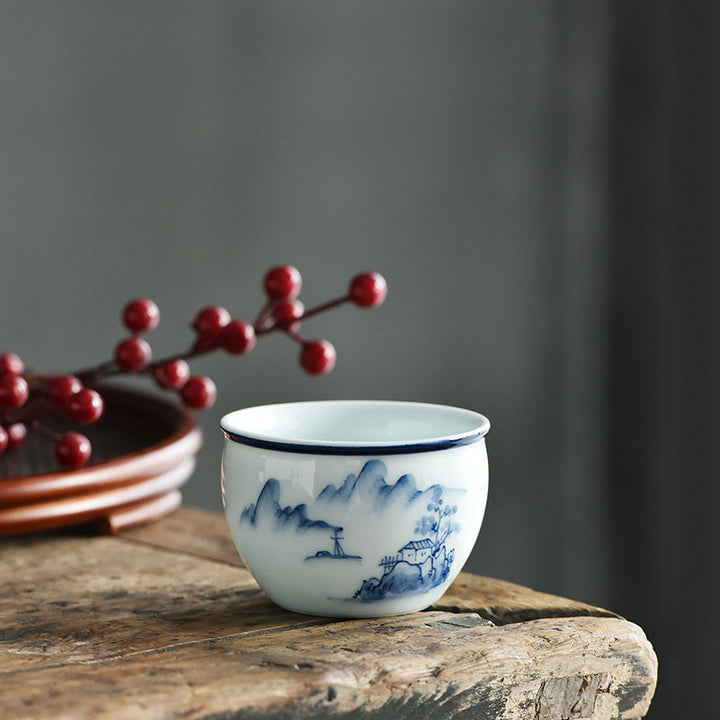 Buddha Stones Koi Flor de Loto Hoja Montañas Árbol Taza de Té de Cerámica Taza de Té Kung Fu 130ml