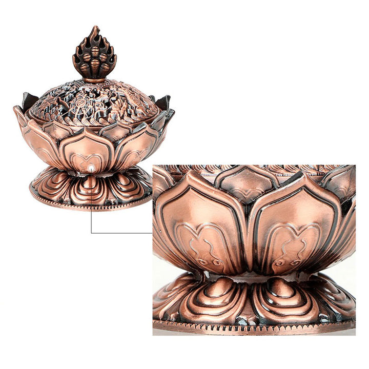 Quemador de incienso purificador en forma de loto tibetano con Buddha Stones