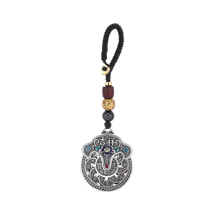 Llavero de riqueza auspiciosa con moneda de cobre y flor de peonía con Buddha Stones