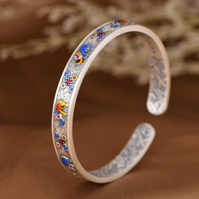 Pulsera de plata de ley 999 con Buddha Stones , diseño de elefante, fuerza y ​​sabiduría - image 1