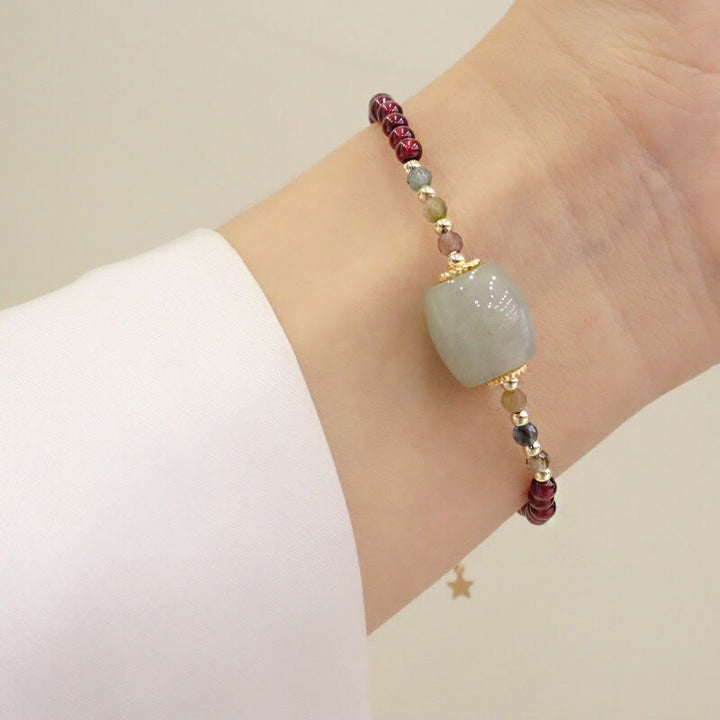 Pulsera de protección con hebilla de paz con cuentas de jade granate y Buddha Stones