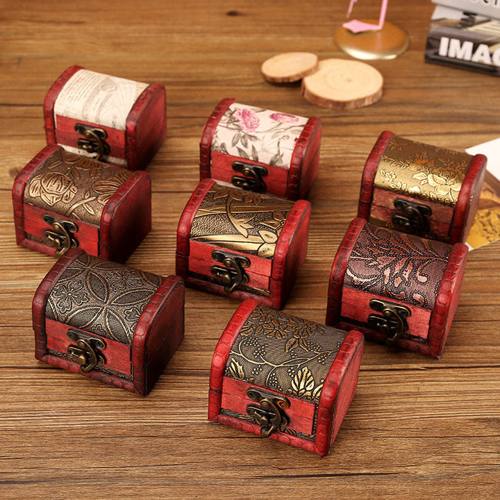 Caja de joyería de madera pequeña Retro con Buddha Stones , caja de almacenamiento de joyería con flor de hierba Narciso, moneda de cobre, uva dorada de loto