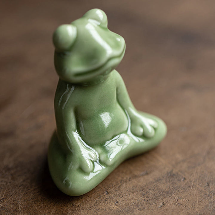 Mini Buddha Stones para meditación, loto pequeño, rana en reposo, cerámica, riqueza, suerte, té para el hogar, figura decorativa para mascotas