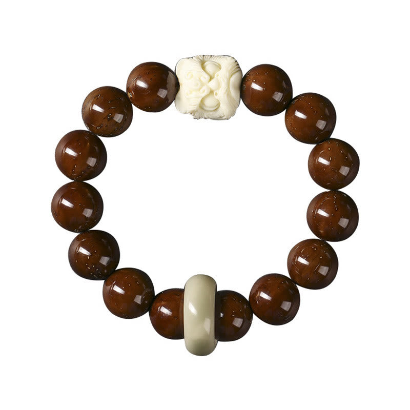 Pulsera de sabiduría de león danzante con semillas de Bodhi moradas con Buddha Stones