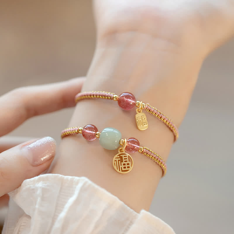 Pulsera de hilo con Buddha Stones, ágata roja, Jade, loto, confianza, calma