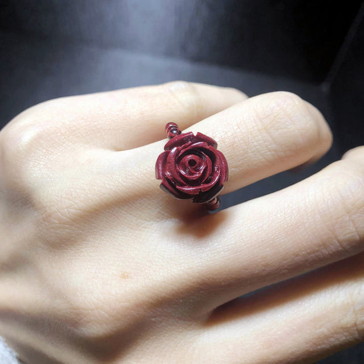 Anillo de protección de rosa con Buddha Stones , granate, cinabrio, PiXiu Om Mani Padme Hum