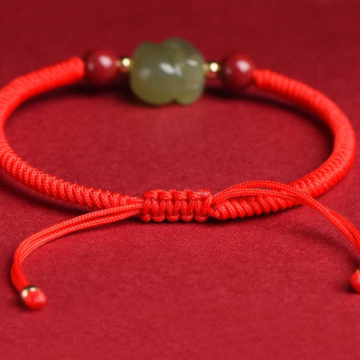 Año del Conejo Hetian Jade Bunny Cinabrio Con Cuentas Pulsera de Hilo de Abundancia