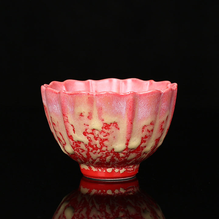 Buddha Stones, Retro Azul, rojo, gradiente, patrón de loto, cambio de horno, taza de té de cerámica, tazón de té de Kung Fu