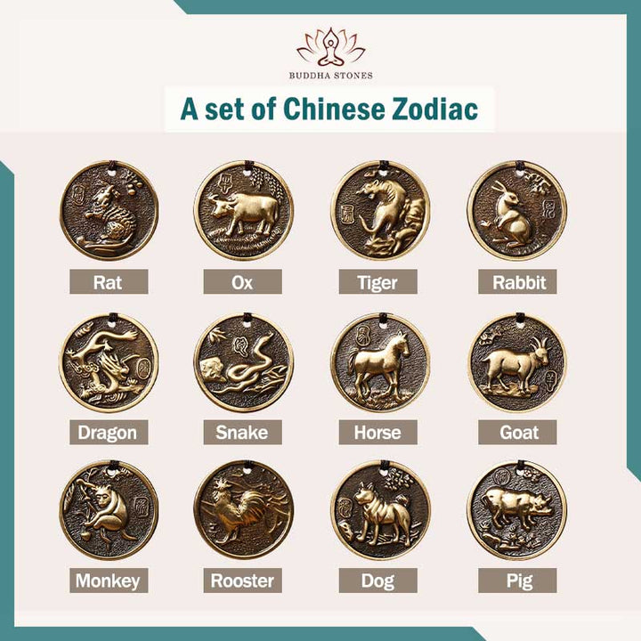 Decoración del llavero de la suerte de cobre del zodiaco chino