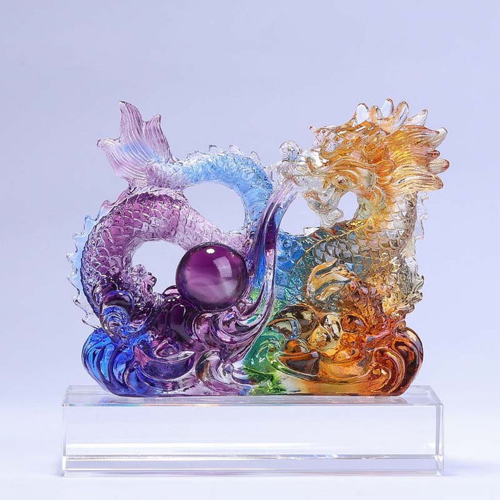Buddha Stones Año del Dragón Dragón hecho a mano jugando con lingote de perlas Liuli pieza de arte de cristal protección decoración de la Oficina del hogar