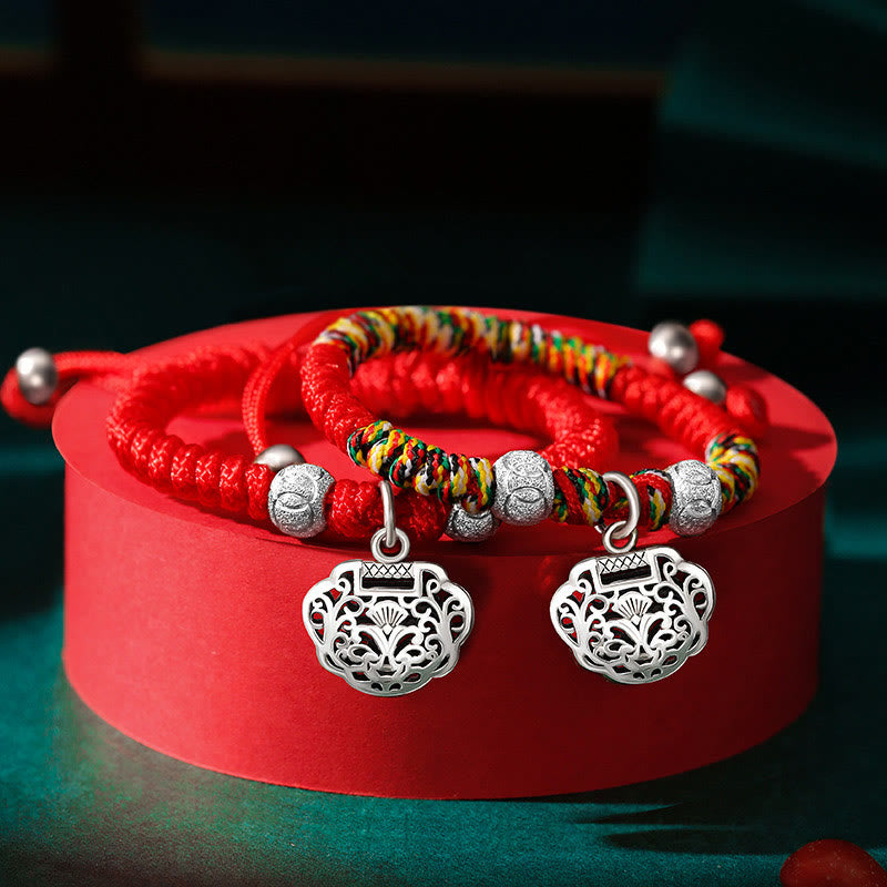 Pulsera de plata de ley 925 con Buddha Stones, candado chino, protección de hilo rojo multicolor, pulsera trenzada hecha a mano para niños