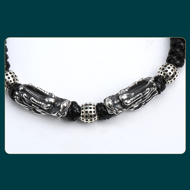 Pulsera trenzada hecha a mano con doble suerte de dragón de plata de ley 999 con Buddha Stones