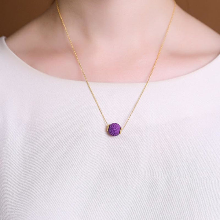 Juego de pulsera con colgante de collar positivo con cuentas en relieve de piedra de Mica púrpura Natural chapada en plata de ley 925 con Buddha Stones
