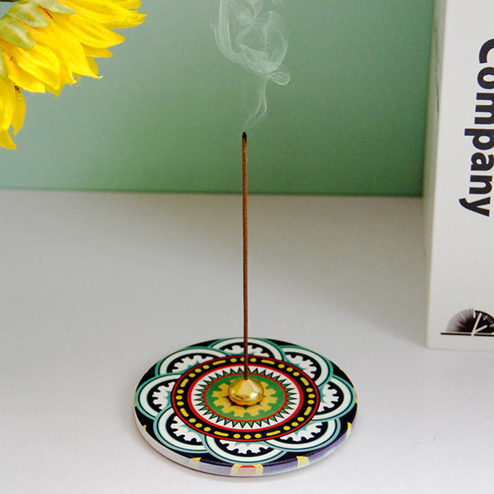 Quemador de incienso de palo de bendición de cerámica con patrón colorido