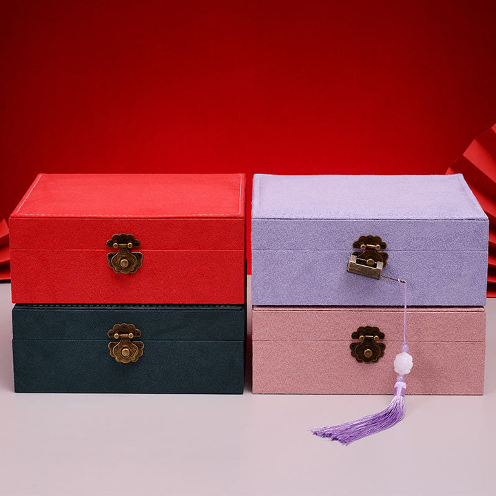 Caja organizadora de joyas de diseño Simple con Buddha Stones, caja de almacenamiento de joyas de dos capas, caja de franela con cerradura - image 26