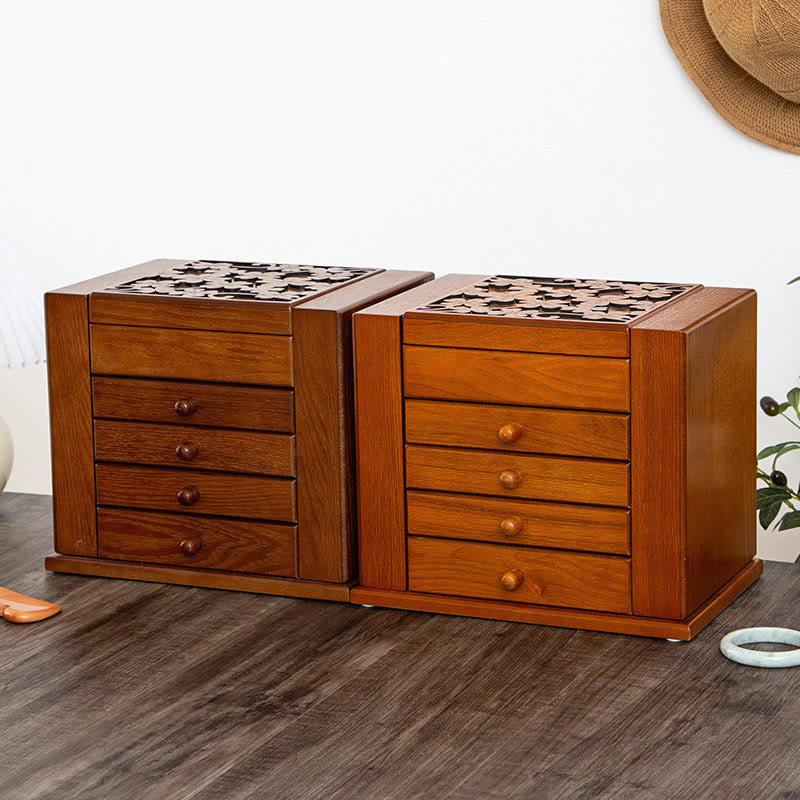 Caja de almacenamiento de joyería de madera de gran capacidad Vintage con Buddha Stones con espejo