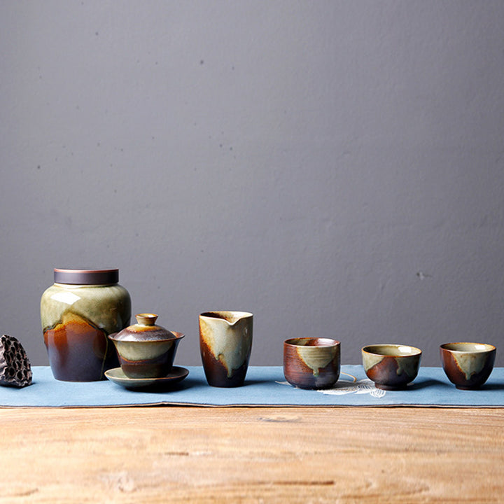 Buddha Stones Vintage marrón Beige horno cambio taza de té de cerámica Kung Fu taza de té tazón