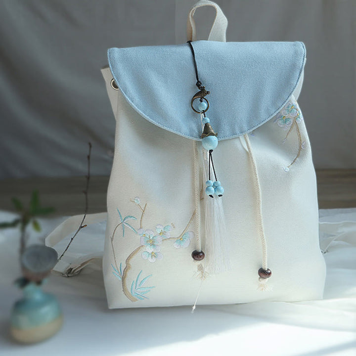 Mochila de lona de gran capacidad bordada hecha a mano con Buddha Stones
