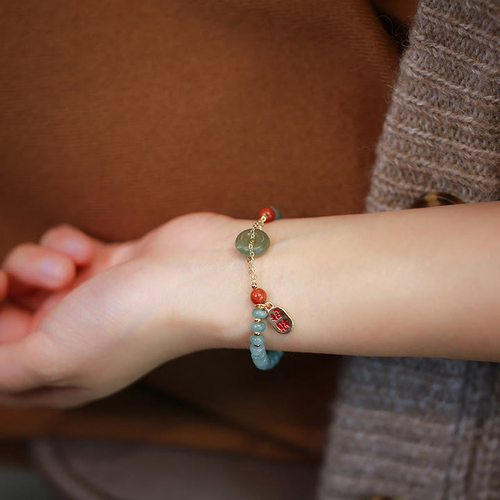 Pulsera de la suerte con hebilla de la paz, ágata roja, Jade Hetian Natural, Buddha Stones - image 5