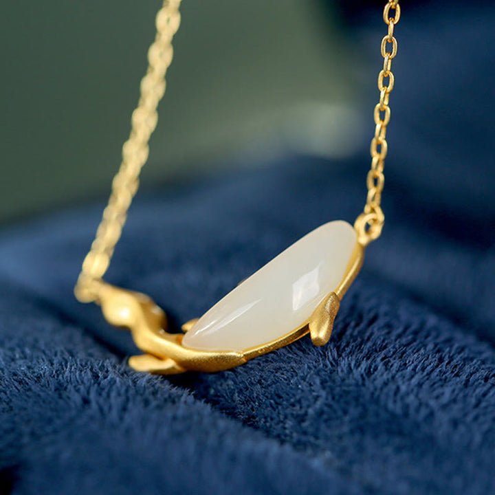 Colgante de collar de la suerte del delfín de jade blanco de plata de ley 925 con Buddha Stones - image 6